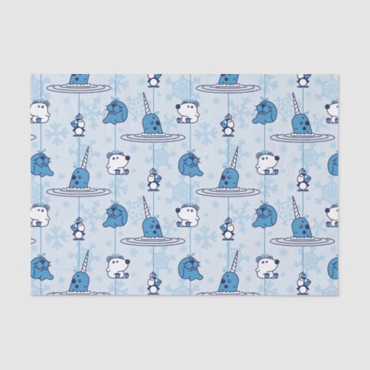 de heer Narwhal Blue Snowflake Pattern Tissuepapier (Voorkant)