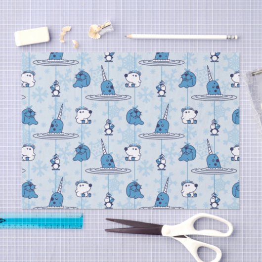 de heer Narwhal Blue Snowflake Pattern Tissuepapier (Craft)