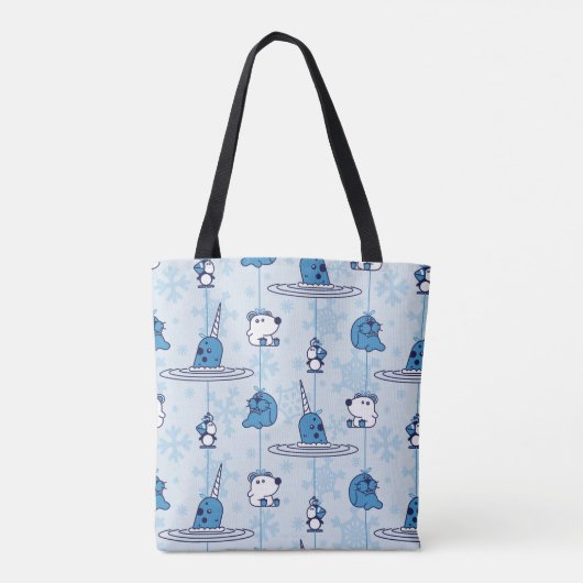 de heer Narwhal Blue Snowflake Pattern Tote Bag (Achterkant)
