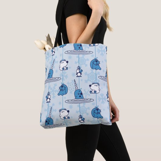 de heer Narwhal Blue Snowflake Pattern Tote Bag (Dichtbij)