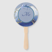 de heer of mevrouw Modern Blue Aqua Marble Wedding Handwaaier (Achterkant)