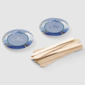 de heer of mevrouw Modern Blue Aqua Marble Wedding Handwaaier (Niet-gemonteerd)