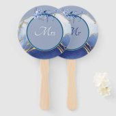 de heer of mevrouw Modern Blue Aqua Marble Wedding Handwaaier (Voorkant en achterkant)