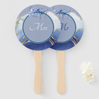 de heer of mevrouw Modern Blue Aqua Marble Wedding Handwaaier