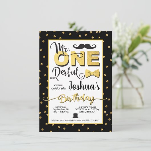 De heer Onderful 1st Birthday partijuitnodiging Kaart (Staand voorkant)