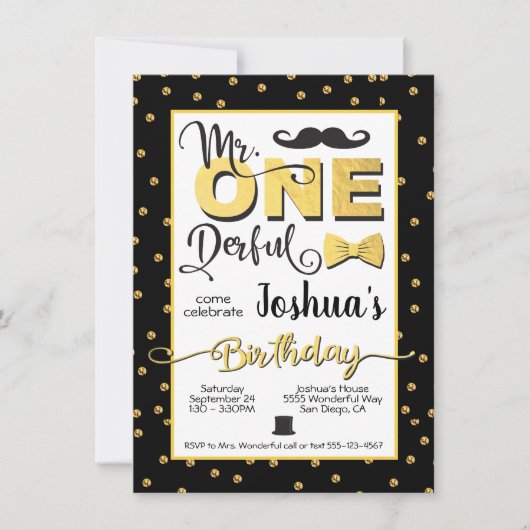 De heer Onderful 1st Birthday partijuitnodiging Kaart (Voorkant)