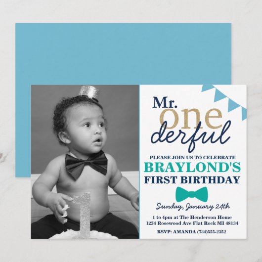 de heer Onderful Birthday Uitnodiging (Voorkant / Achterkant)