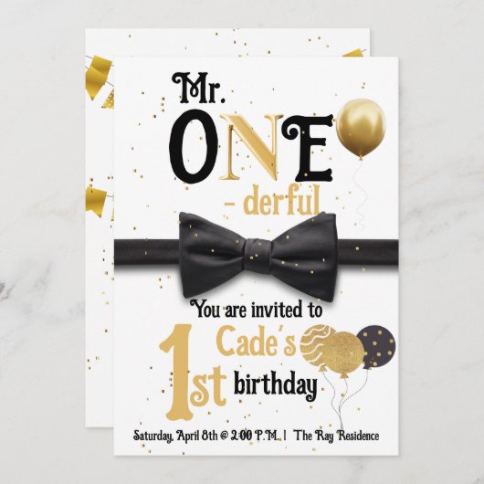 De heer One-derful Black en Gold eerste verjaardag Kaart (Voorkant / Achterkant)