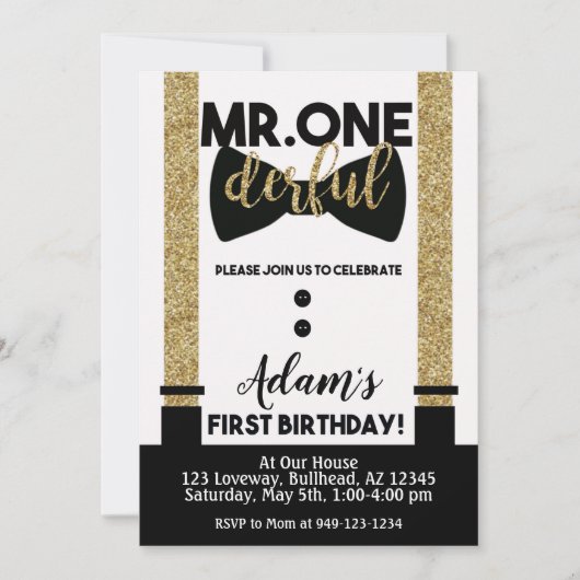 De heer One-Derful Bow stropdas Black en Gold Tuxe Kaart (Voorkant)