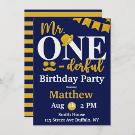 De heer One-derful Navy and Gold Birthday Party In Kaart