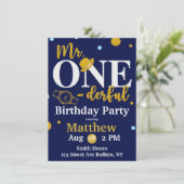 De heer One-derful Navy and Gold Birthday Party In Kaart (Staand voorkant)