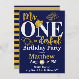 De heer One-derful Navy and Gold Birthday Party In Kaart