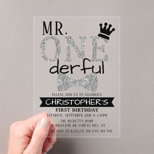 de heer ONEderful 1st Birthday Acryl Uitnodigingen (Insitu (Draagbaar))