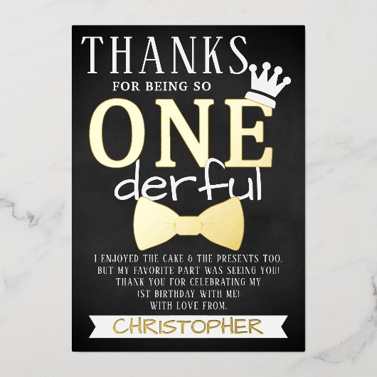 de heer ONEderful 1st Birthday - Dank u wel Folie Uitnodiging (Voorkant)