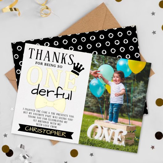 de heer ONEderful 1st Birthday Foto: Dank u wel Folie Uitnodiging
