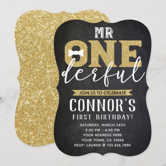 de heer Onederful 1st Birthday Invitation Chalkboa Kaart (Voorkant / Achterkant)