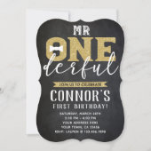 de heer Onederful 1st Birthday Invitation Chalkboa Kaart (Voorkant)