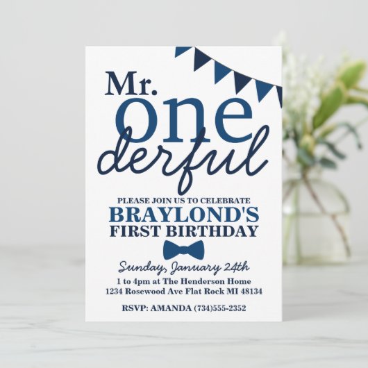 de heer Onederful 1st Birthday Invitation Kaart (Staand voorkant)