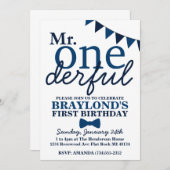 de heer Onederful 1st Birthday Invitation Kaart (Voorkant / Achterkant)