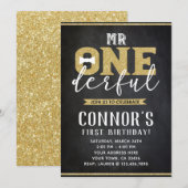 de heer Onederful 1st Birthday Invitation Kaart (Voorkant / Achterkant)