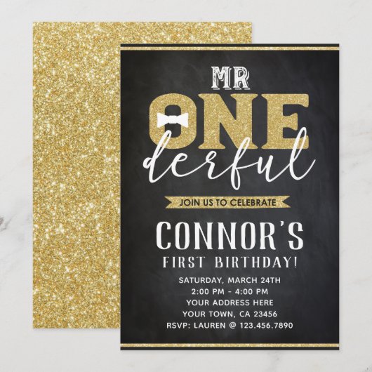 de heer Onederful 1st Birthday Invitation Kaart (Voorkant / Achterkant)
