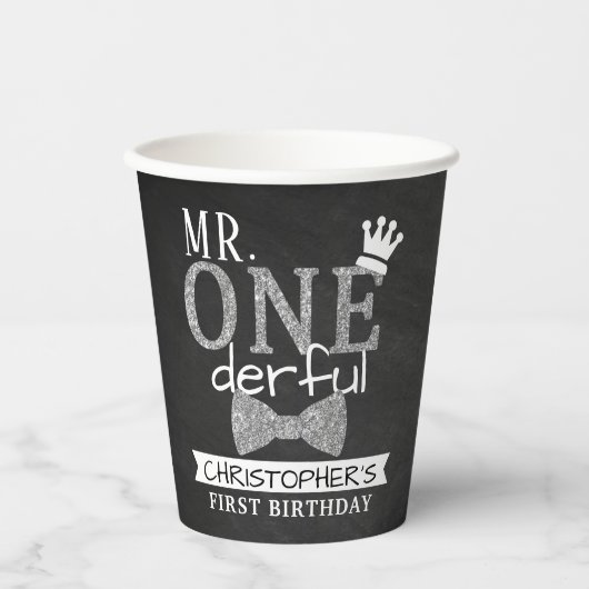 de heer ONEderful 1st Birthday Papieren Bekers (Voorkant)