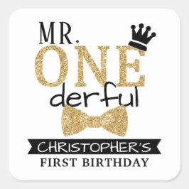 de heer ONEderful 1st Birthday Party Favor Vierkante Sticker