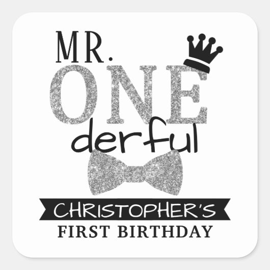 de heer ONEderful 1st Birthday Party Favor Vierkante Sticker (Voorkant)