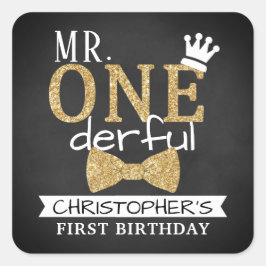 de heer ONEderful 1st Birthday Party Favor Vierkante Sticker