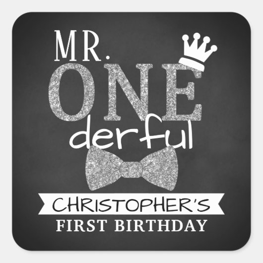 de heer ONEderful 1st Birthday Party Favor Vierkante Sticker (Voorkant)