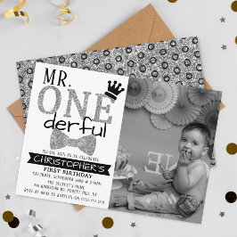 De heer ONEderful 1st Birthday Photo Invitations Kaart