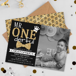 De heer ONEderful 1st Birthday Photo Invitations Kaart