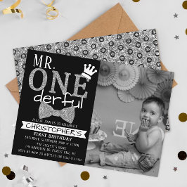 De heer ONEderful 1st Birthday Photo Invitations Kaart