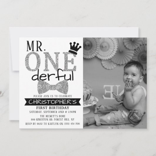 De heer ONEderful 1st Birthday Photo Invitations Kaart (Voorkant)