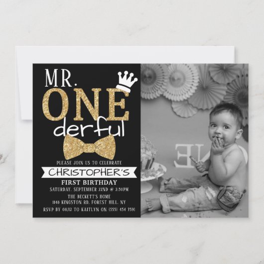 De heer ONEderful 1st Birthday Photo Invitations Kaart (Voorkant)