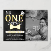 de heer ONEderful 1st Birthday Photo Real Folie Uitnodiging (Voorkant)