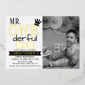 de heer ONEderful 1st Birthday Photo Real Folie Uitnodiging (Voorkant)