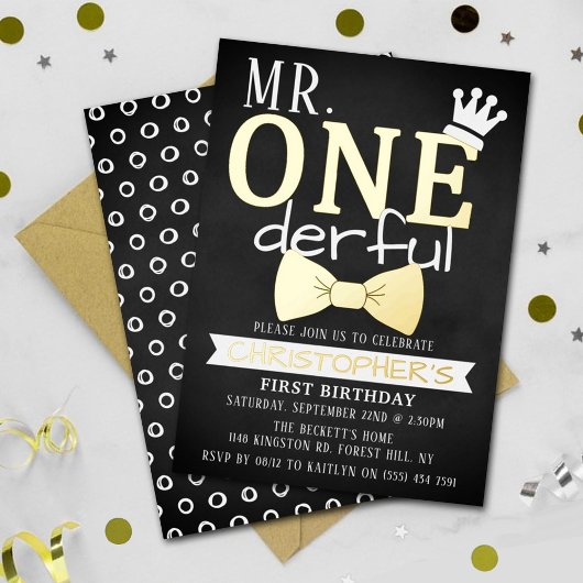 de heer ONEderful 1st Birthday Real Folie Uitnodiging