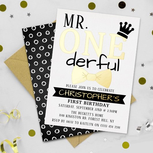 de heer ONEderful 1st Birthday Real Folie Uitnodiging