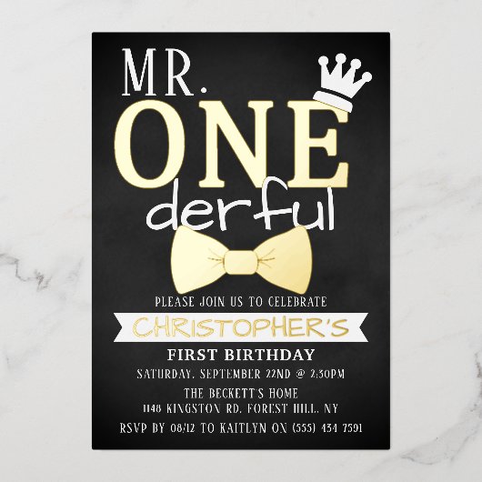 de heer ONEderful 1st Birthday Real Folie Uitnodiging (Voorkant)