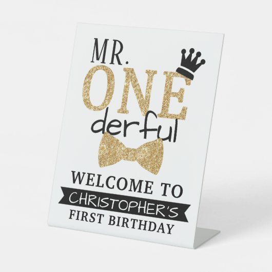 de heer ONEderful 1st Birthday Welcome Reclamebord Met Voetstuk (Voorkant)