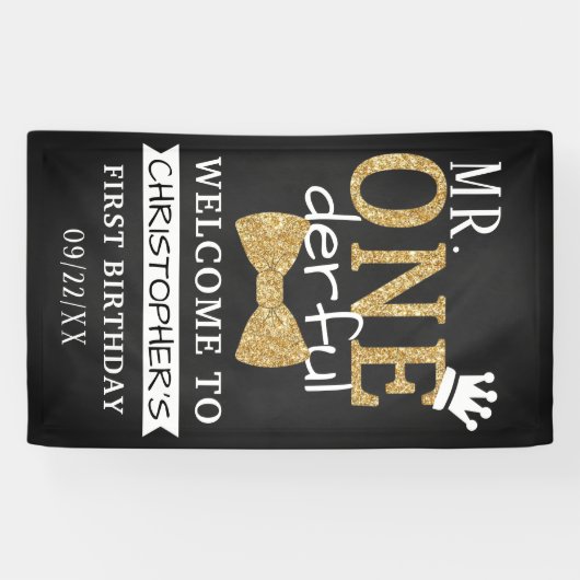 de heer ONEderful 1st Birthday Welcome Spandoek (Horizontaal)