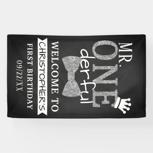 de heer ONEderful 1st Birthday Welcome Spandoek (Horizontaal)