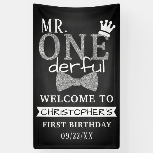 de heer ONEderful 1st Birthday Welcome Spandoek (Verticaal)
