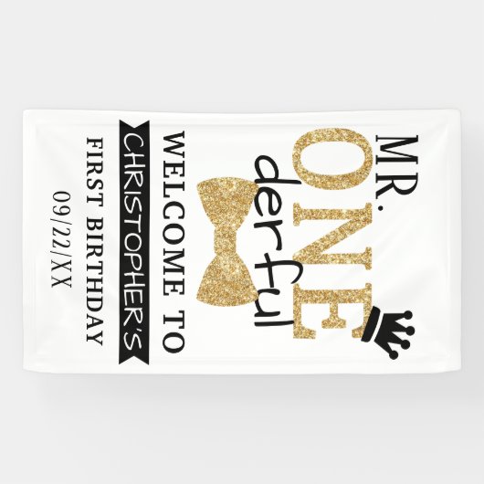 de heer ONEderful 1st Birthday Welcome Spandoek (Horizontaal)