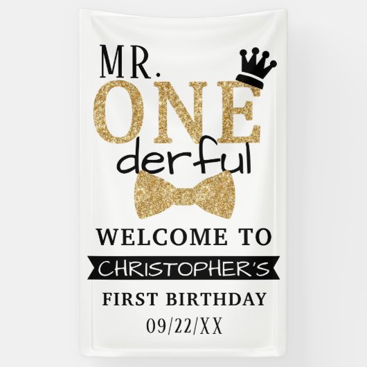 de heer ONEderful 1st Birthday Welcome Spandoek (Verticaal)