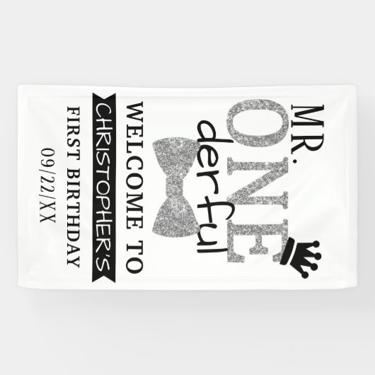 de heer ONEderful 1st Birthday Welcome Spandoek (Horizontaal)