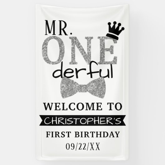 de heer ONEderful 1st Birthday Welcome Spandoek (Verticaal)