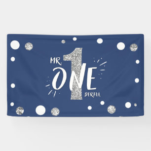 de heer Onederful Birthday Banner Boy Navy Blue