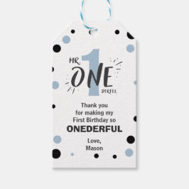 De heer Onederful Birthday Favor Tags Boy Baby Blu Cadeaulabel